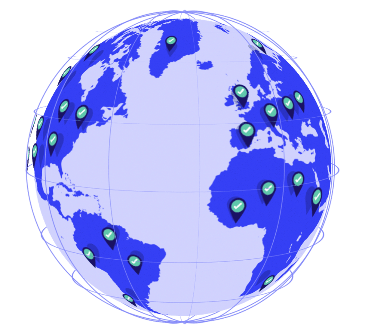 Un globe terrestre avec des coches vertes dans différents pays.